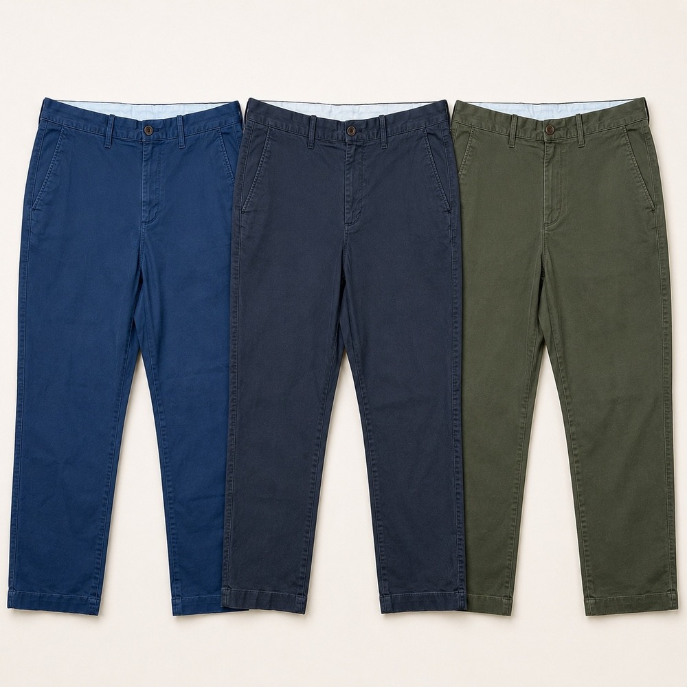 LOT of 3 J.Crew Flex Chino Pants Mens 34x30 Blue Gray Olive Straight Fit Stretch